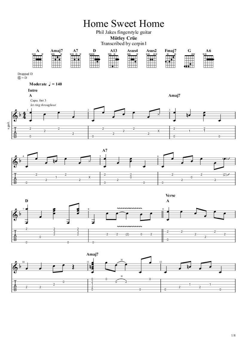 Home Sweet Home Motley Crue Fingerstyle Phil Jakes