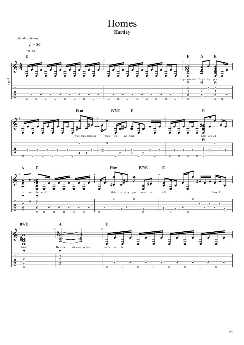 Homes Tab & Chords Hartley