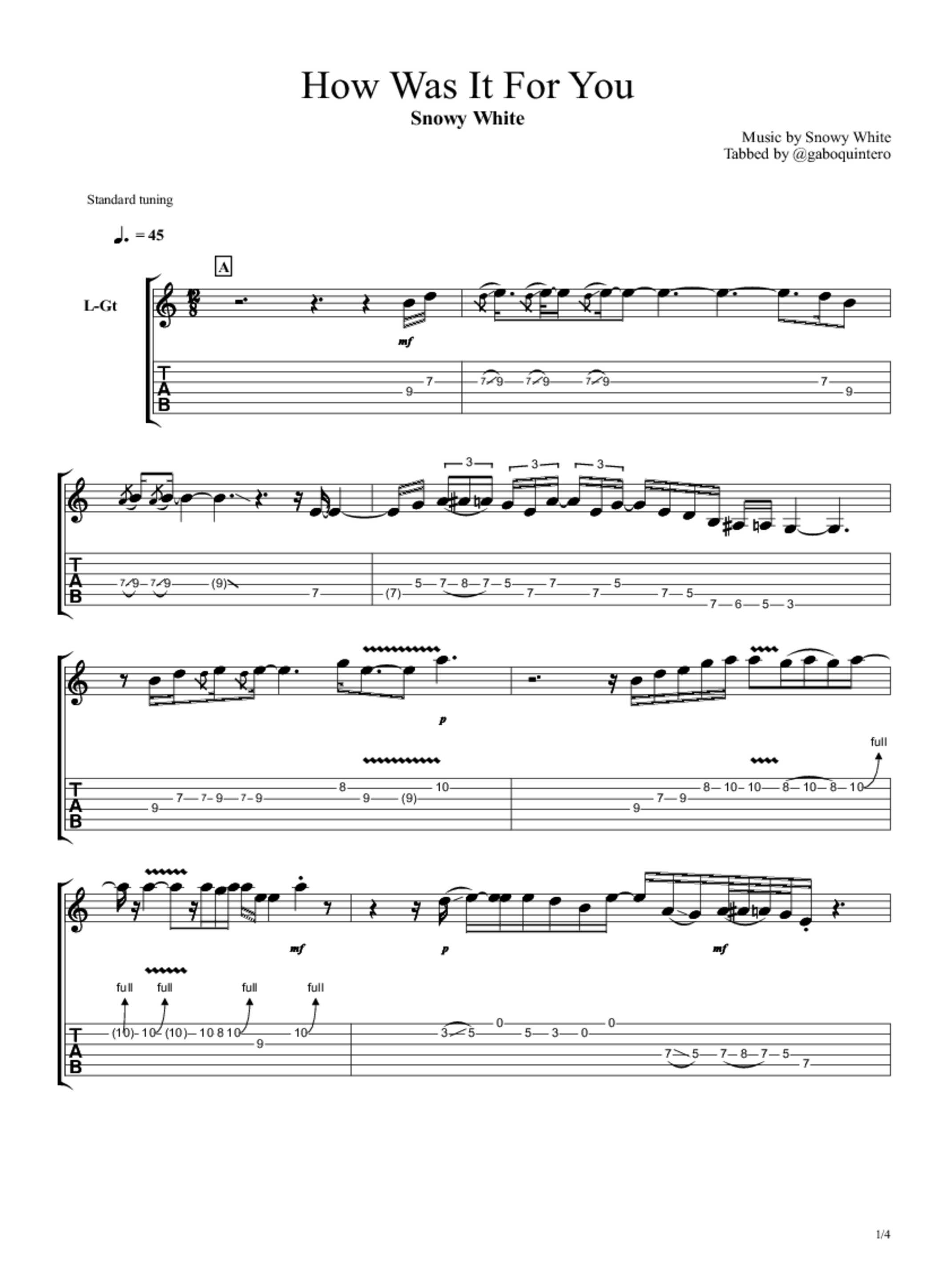 How Was It for You Tab Snowy White