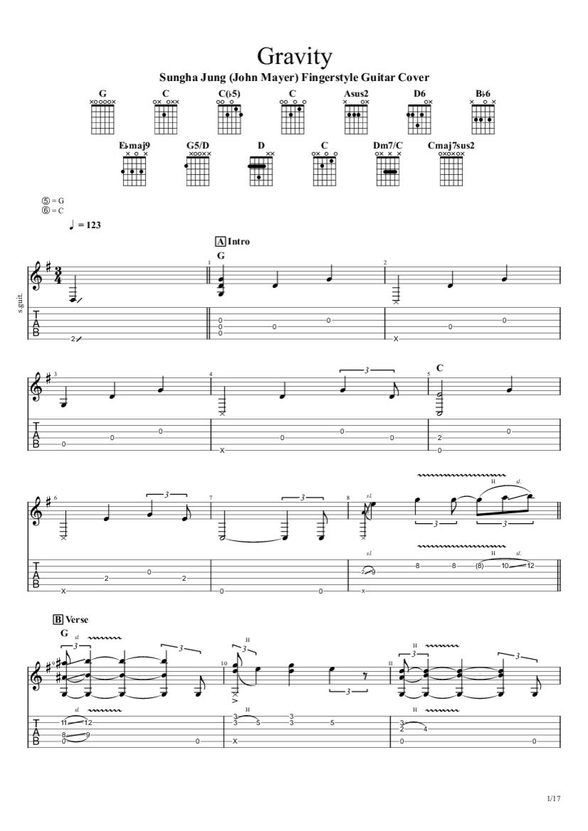 John Mayer GravityㅣFingerstyle Guitar Cover Tab Sungha Jung