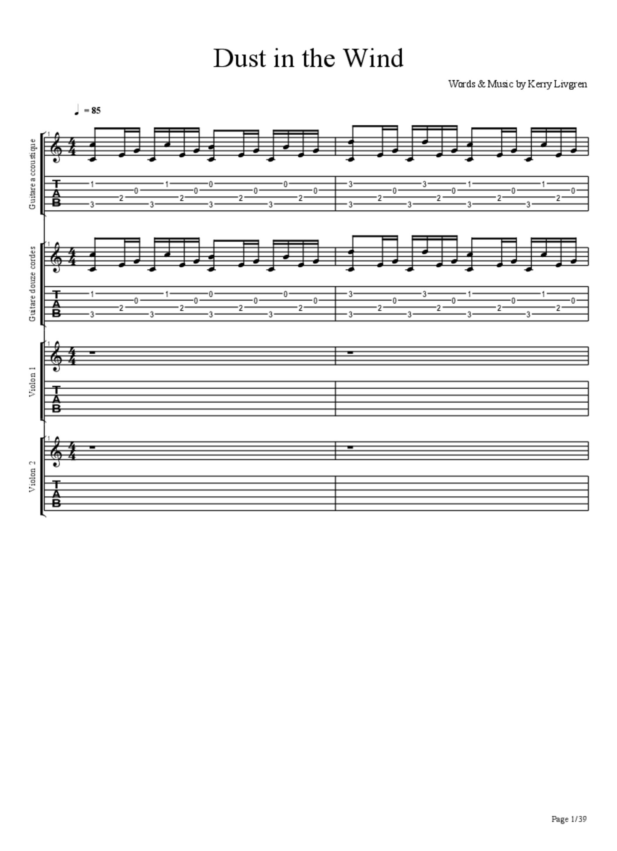 Guitar Chords For Dust In The Wind
