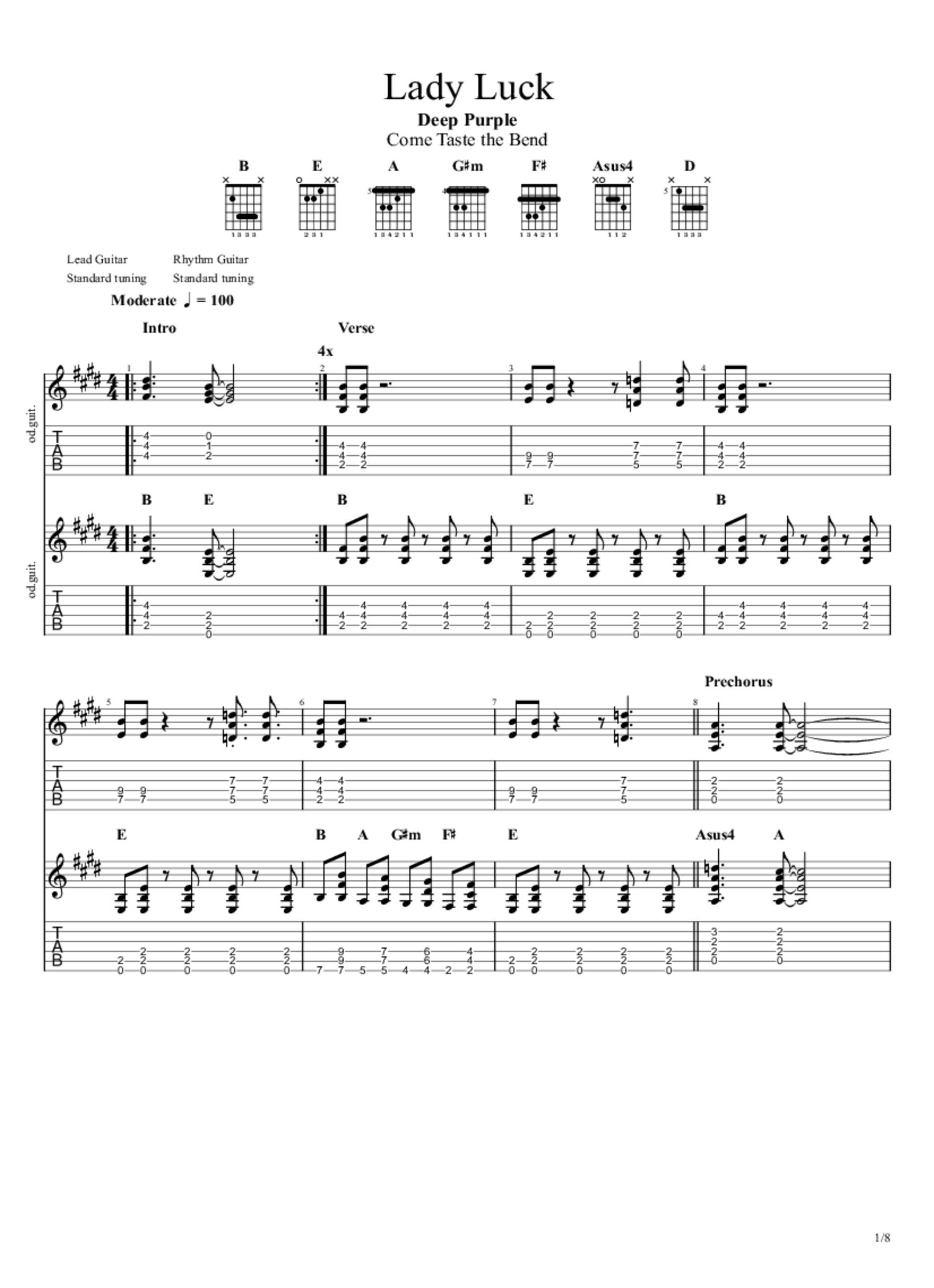 Lady Luck Tab & Chords Deep Purple