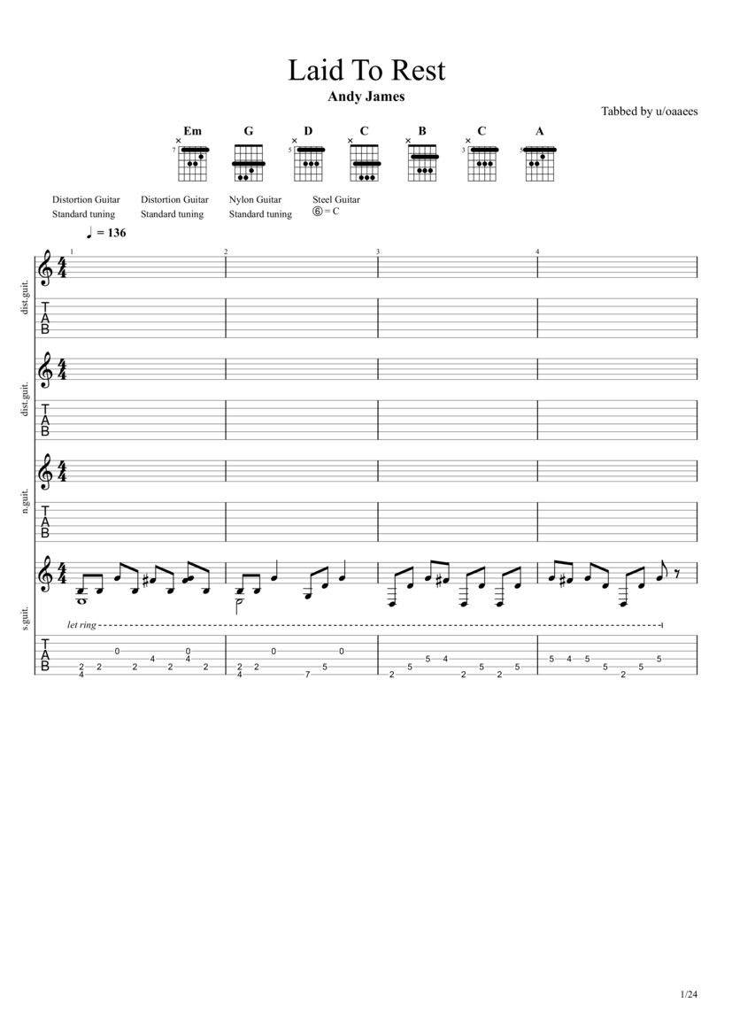 Laid To Rest Tab & Chords Andy James