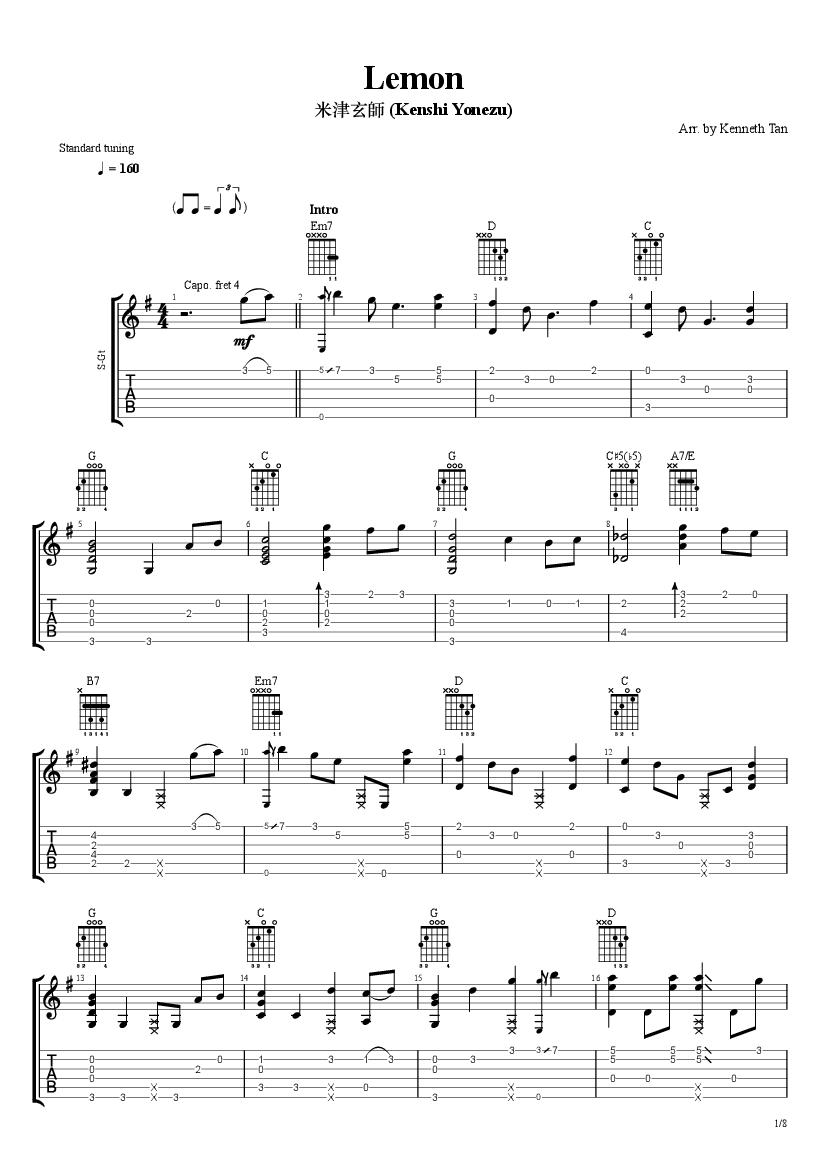 Lemon 米津玄師 Kenshi Yonezu Fingerstyle Acoustic