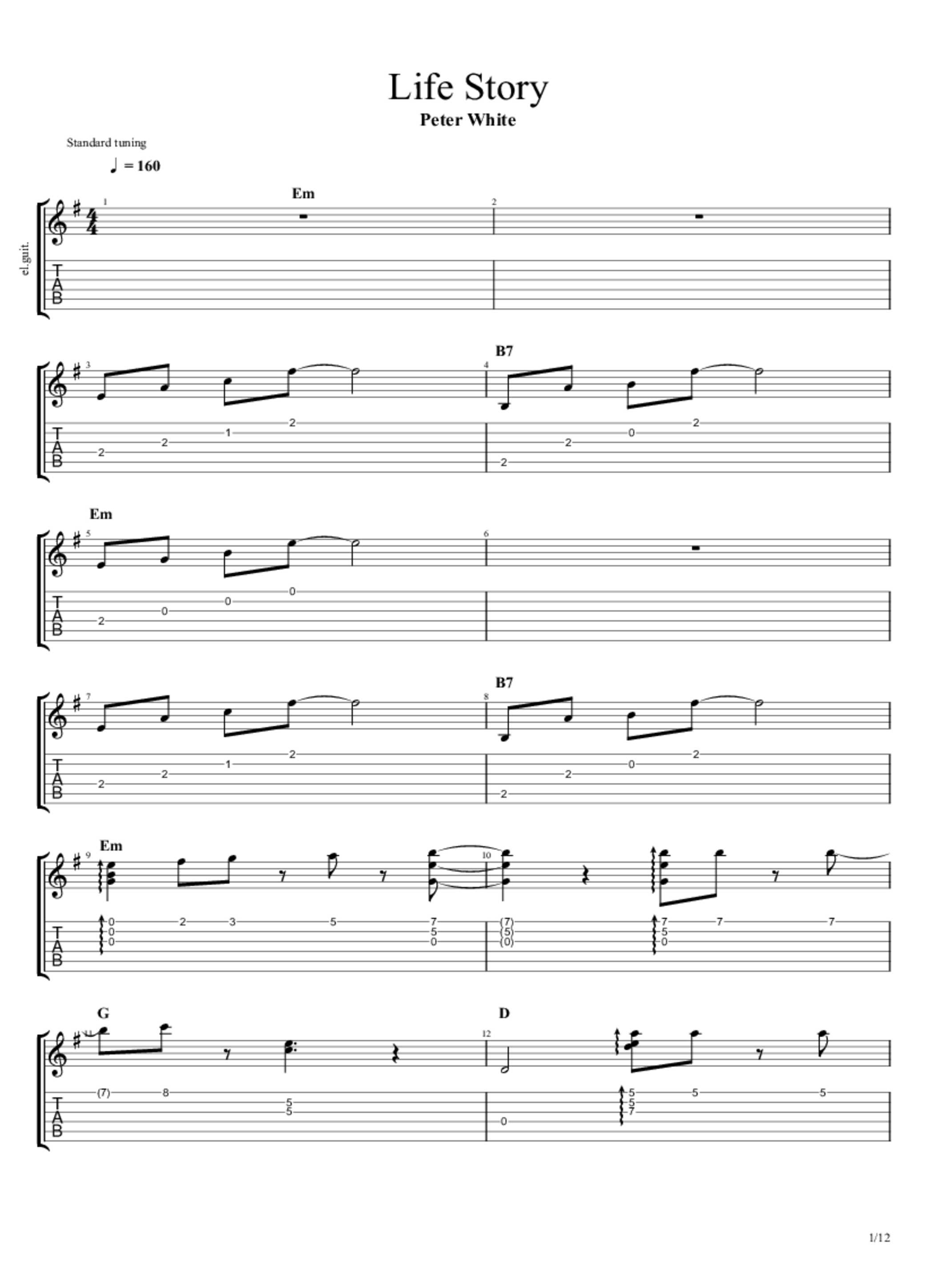 Life Story Tab & Chords Peter White