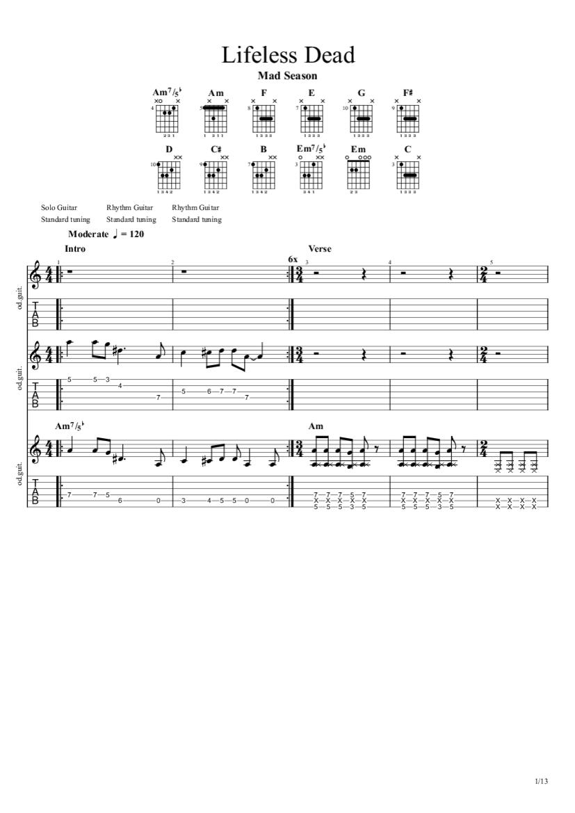Lifeless Dead Tab & Chords Mad Season