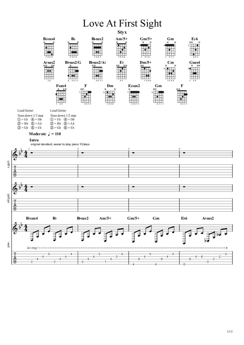Love At First Sight Tab & Chords Styx