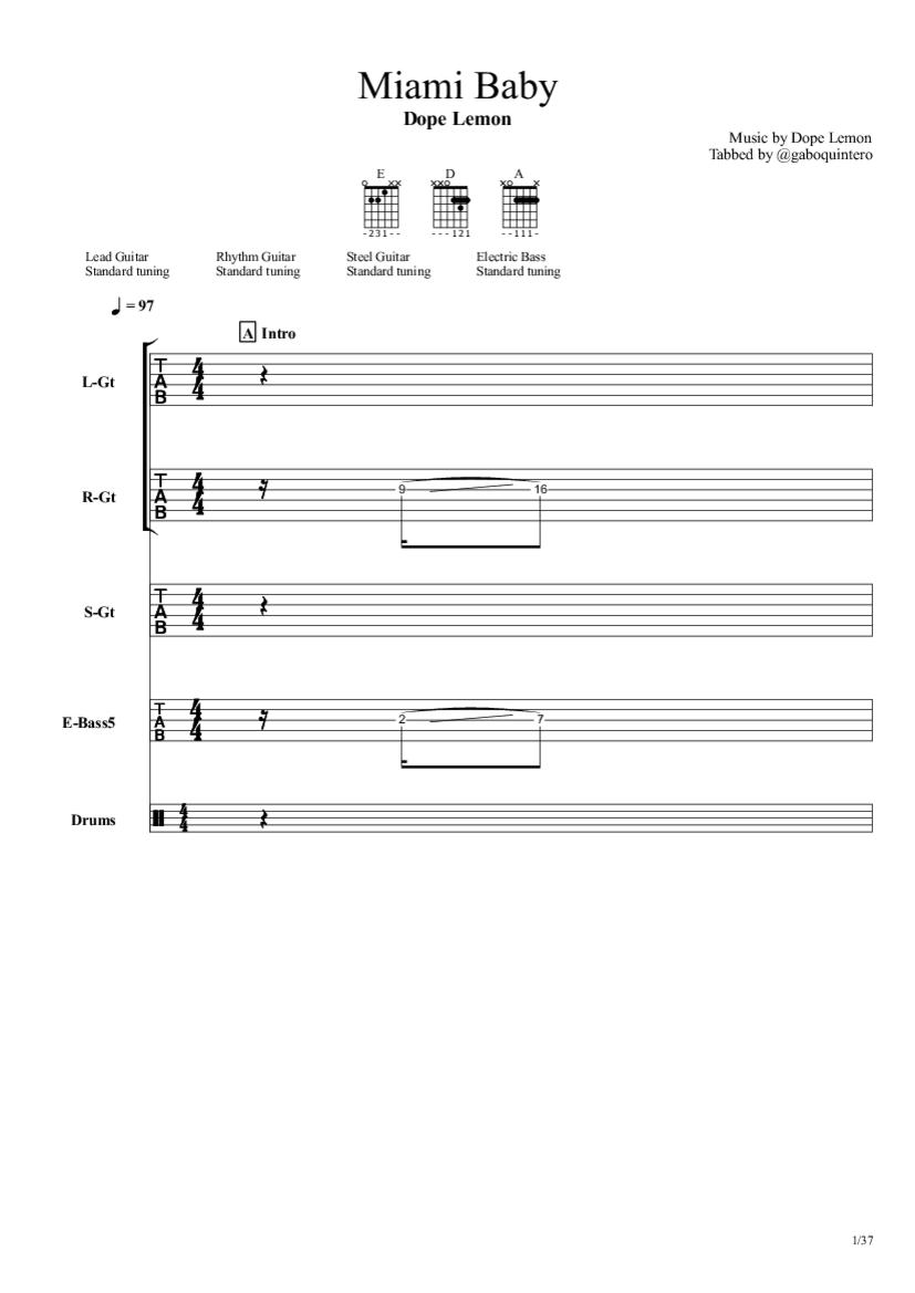 MIAMI BABY Ukulele Fingerstyle Tab & Chords Dope Lemon