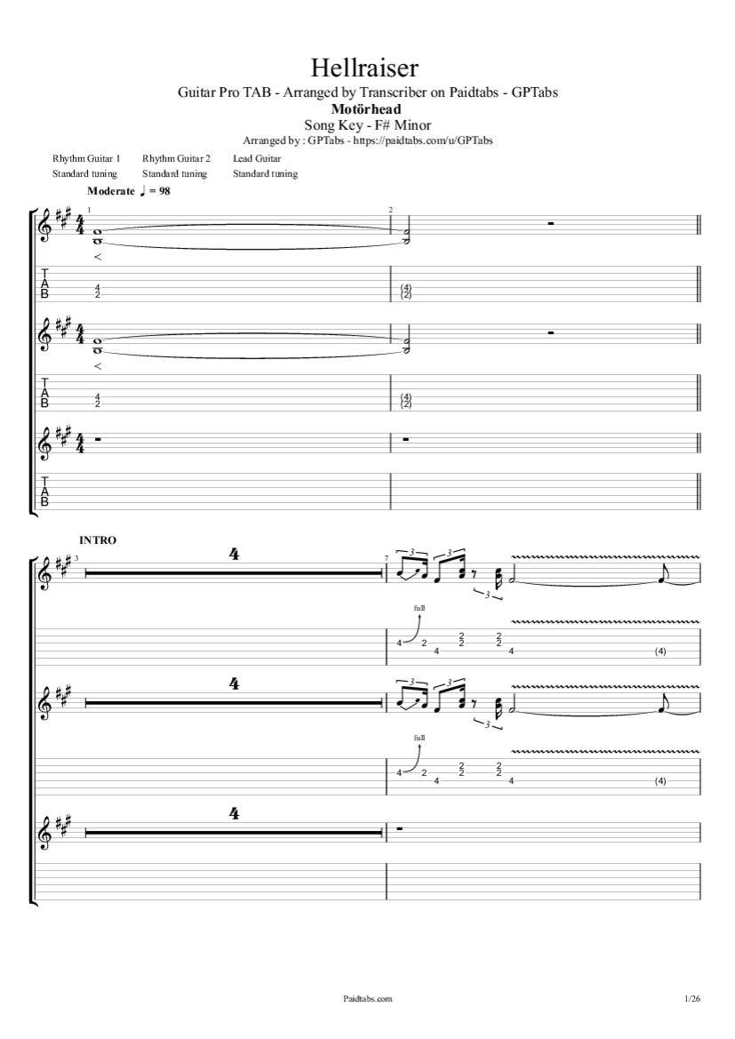 Motörhead Hellraiser Standard Tuning tab Motorhead