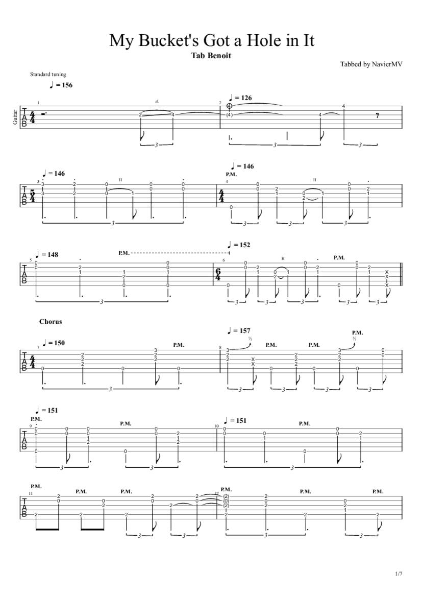 My Bucket's Got a Hole in It Tab & Chords Tab Benoit