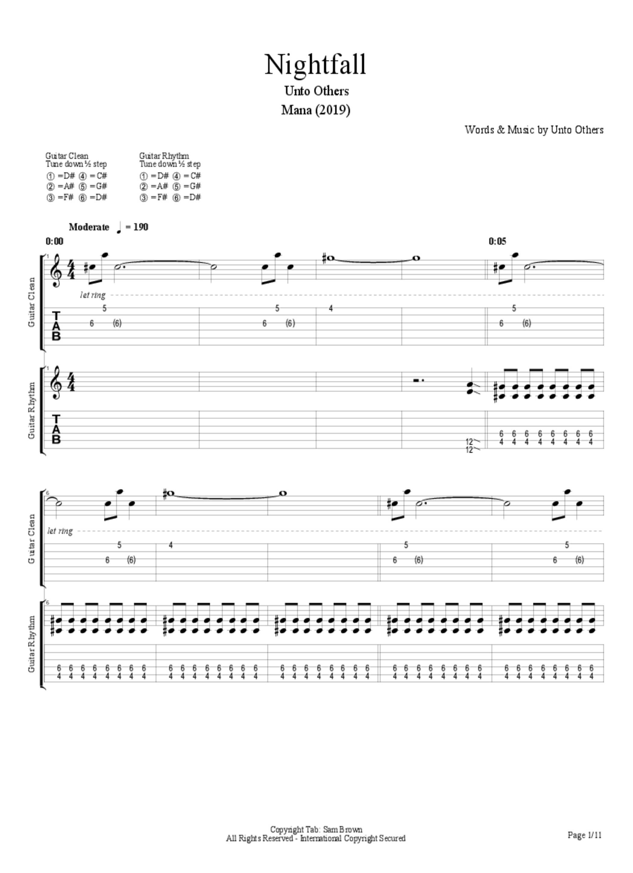 Nightfall Tab & Chords Unto Others