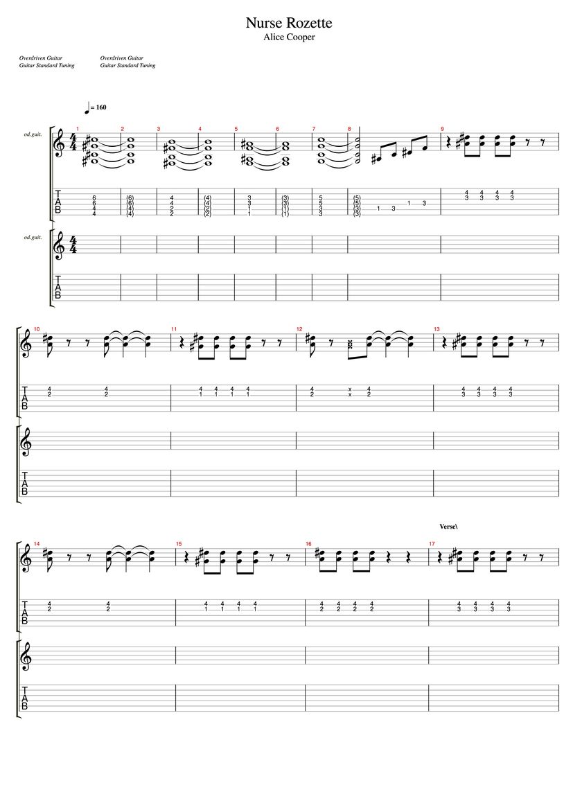 Nurse Rozetta Chords & Tabs Alice Cooper