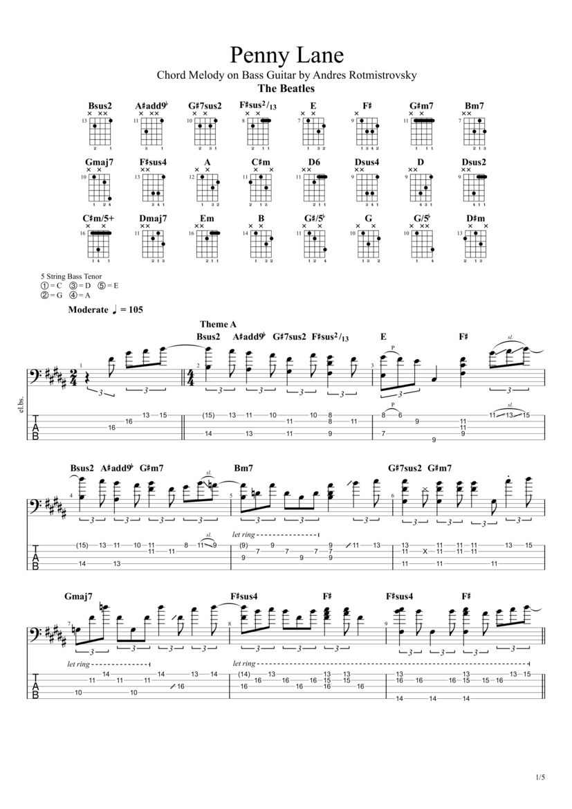 Penny Lane Bass Cover Chords & Tabs The Beatles