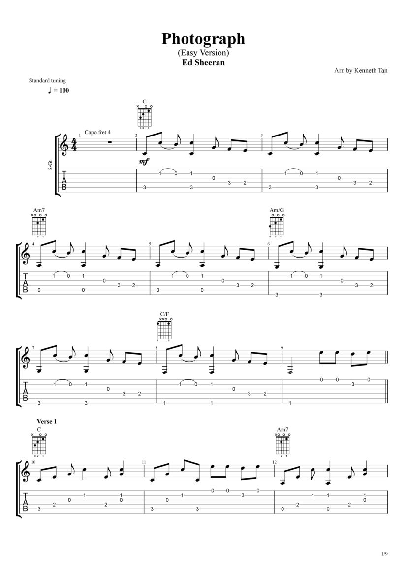 Photograph Ed Sheeran Fingerstyle Guitar Cover Chords