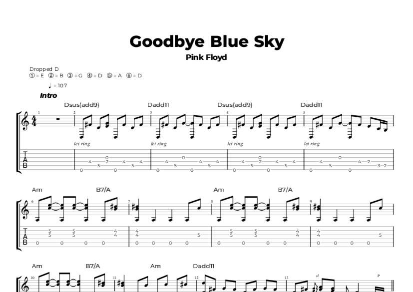 Pink Floyd Goodbye Blue Sky Tab & Chords Nikola Gugoski
