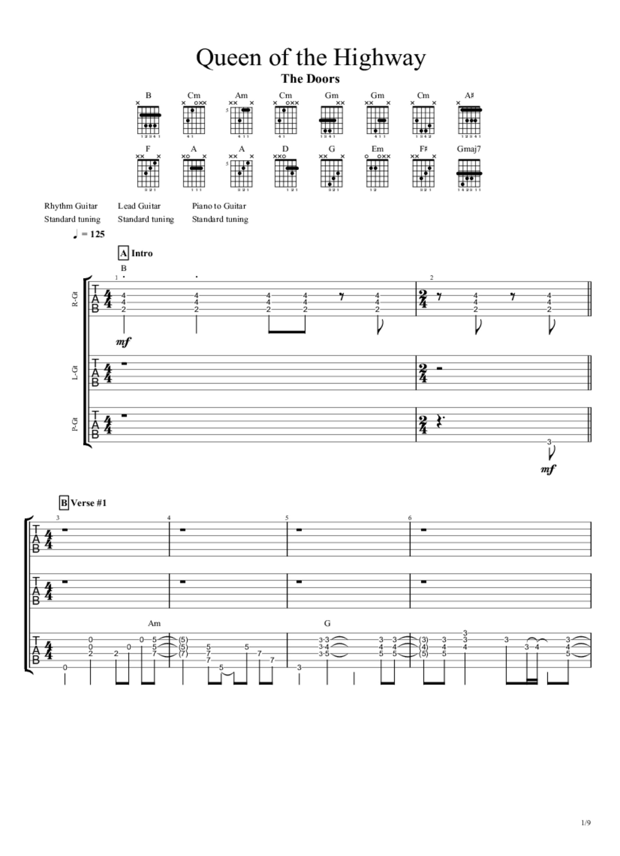 Queen of the Highway Tab & Chords The Doors