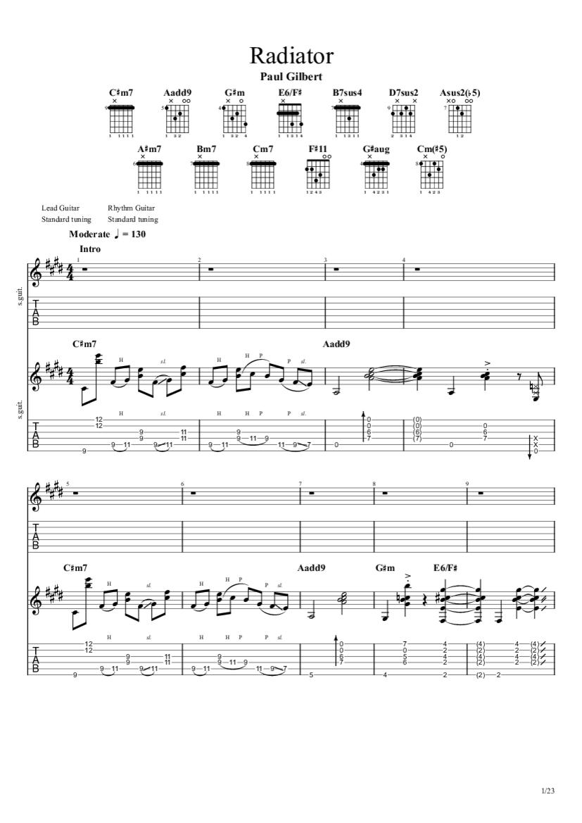 Radiator Tab & Chords Paul Gilbert