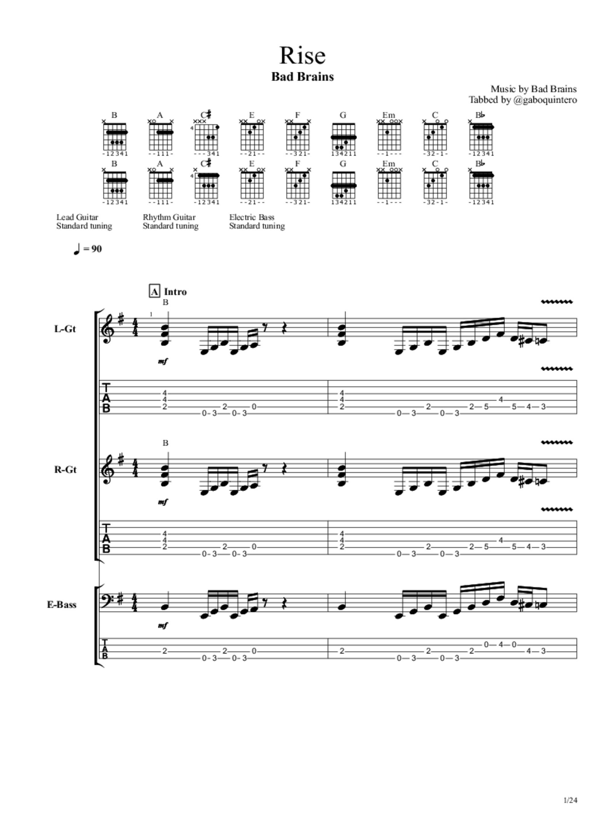Rise Tab & Chords Bad Brains