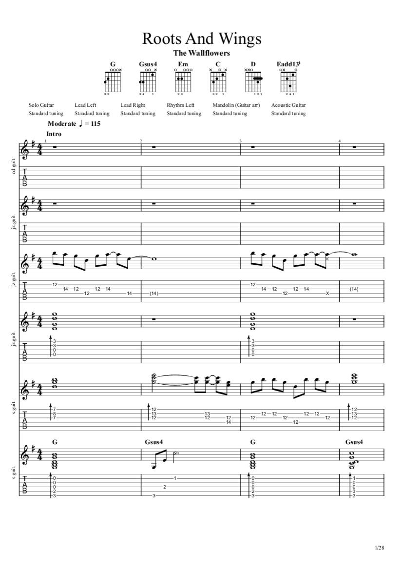 Roots And Wings Mandolin Tab & Chords The Wallflowers