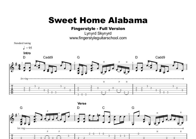 SWEET HOME ALABAMA Fingerstyle Tab Fingerstyle School
