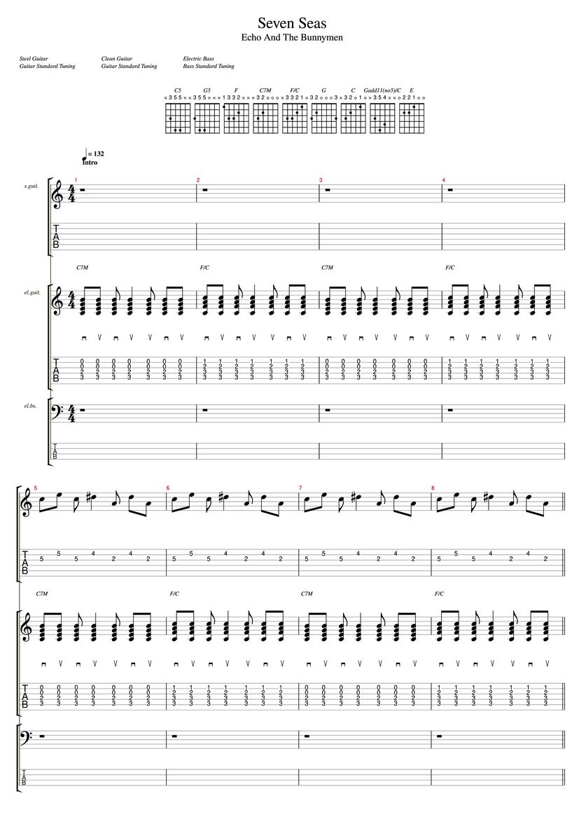Seven Seas Tab & Chords Echo & the Bunnymen