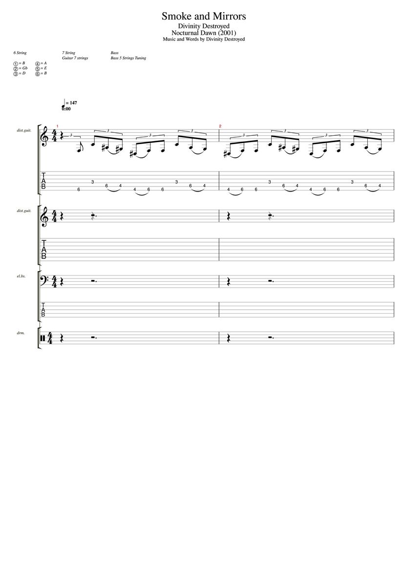 Smoke and Mirrors Drum Tab & Chords Divinity Destroyed