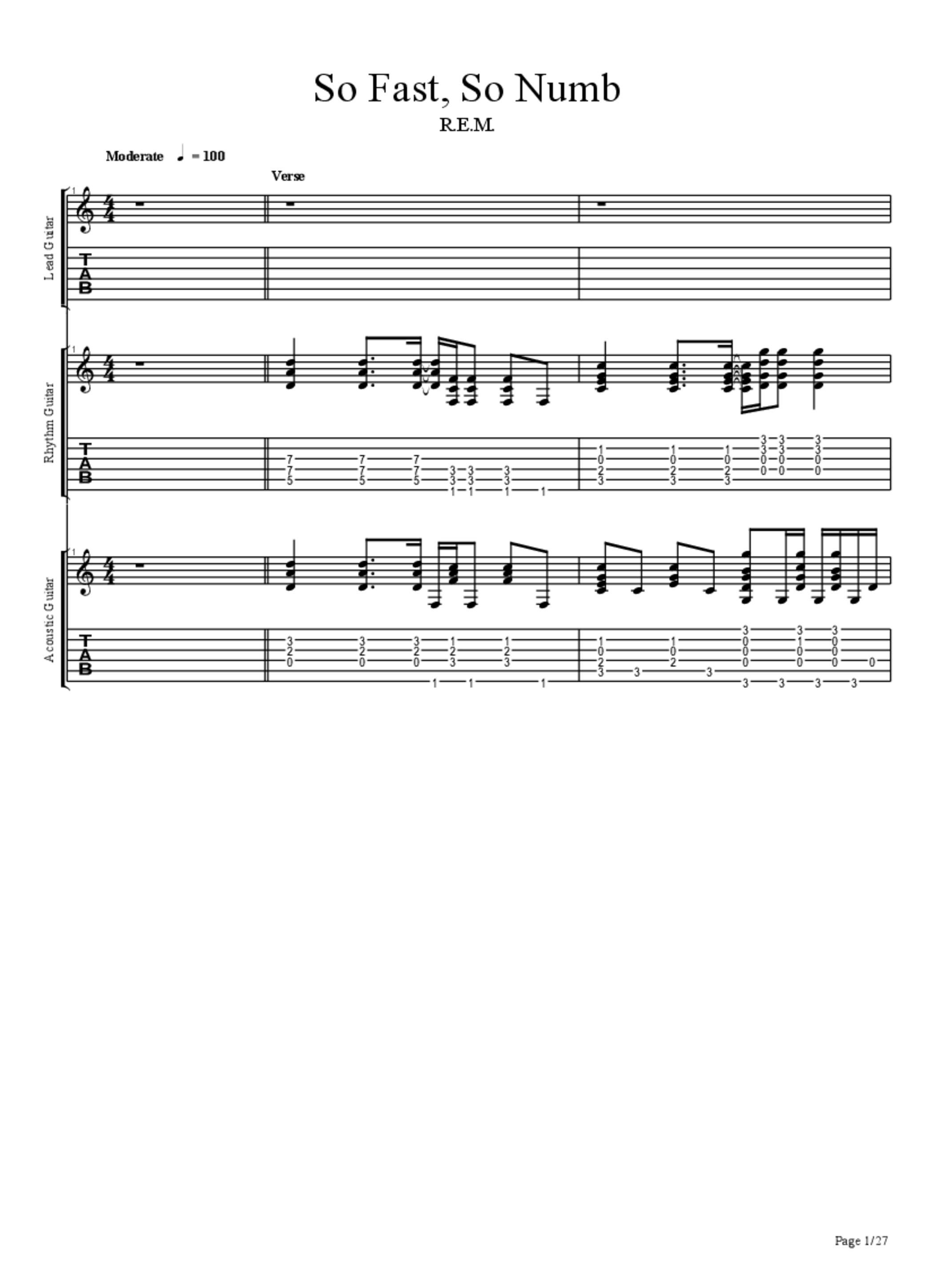 PDF Sample of So Fast, So Numb REM guitar tab & chords by Incinerate.