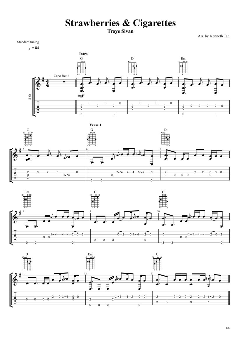 Strawberries & Cigarettes Troye Sivan Fingerstyle Acoustic