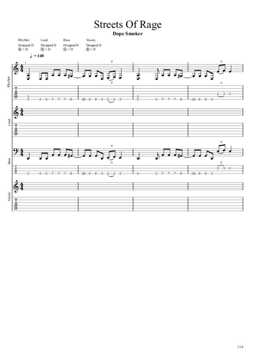Streets Of Rage Tab & Chords Dope Smoker