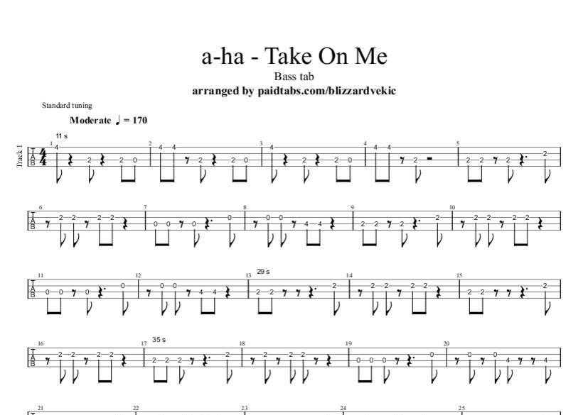 Take On Me Tab a ha