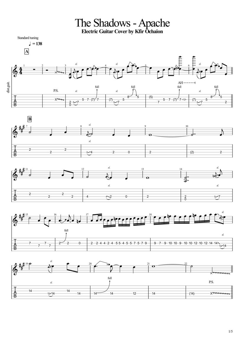 The Shadows Apache Metal Tab Kfir Ochaion PaidTabs