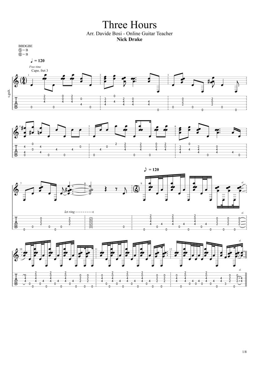 Three Hours Tab Nick Drake