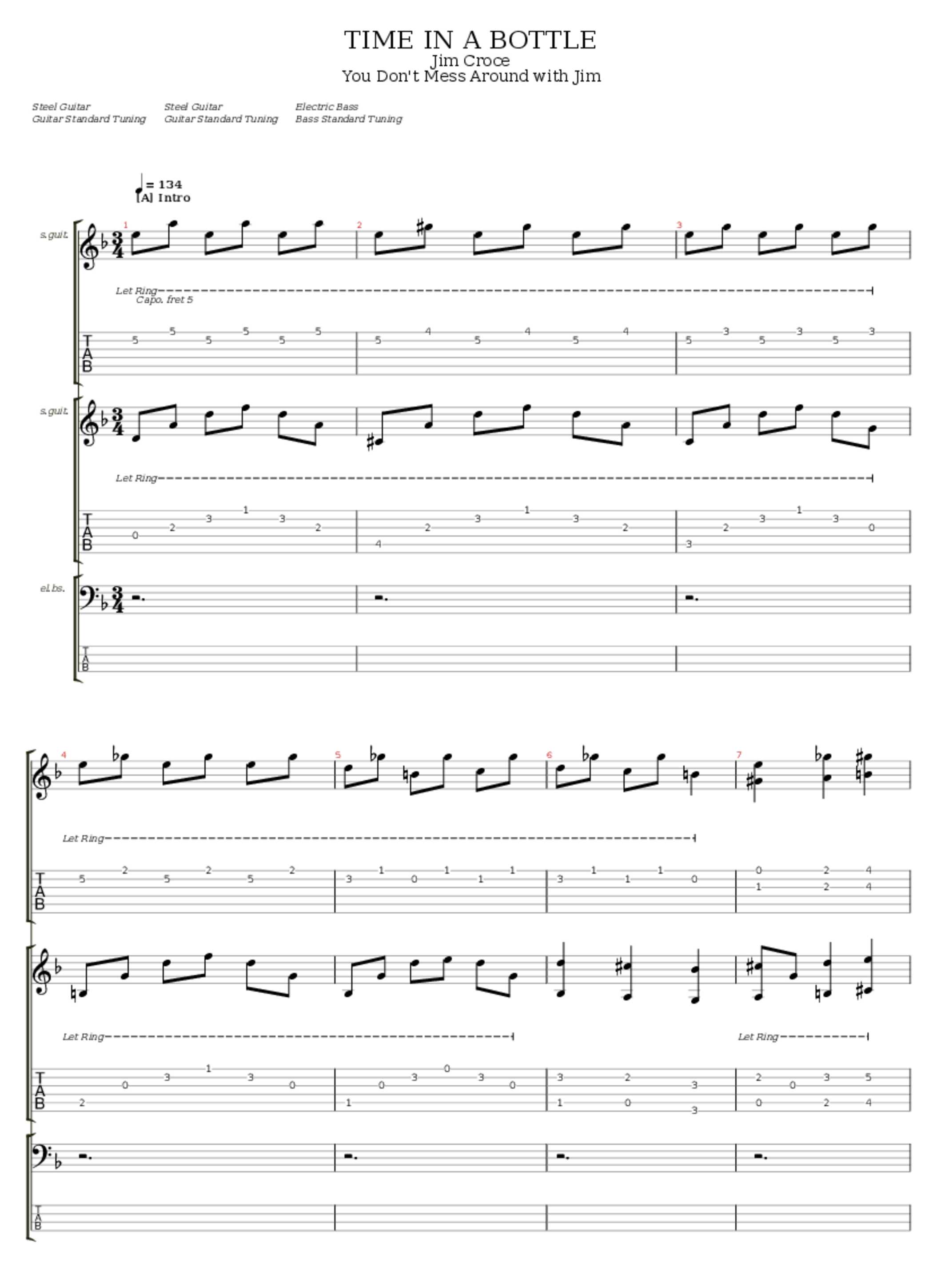 Time In A Bottle Chords & Tabs Jim Croce