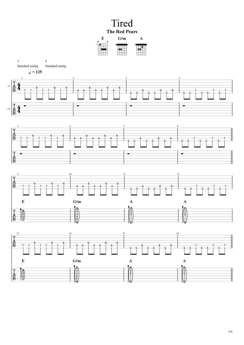 Tired Tab & Chords The Red Pears