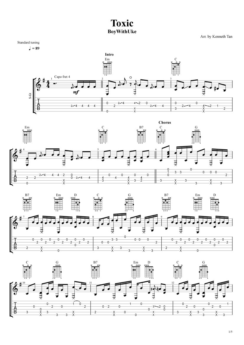 Toxic BoyWithUke Fingerstyle Acoustic