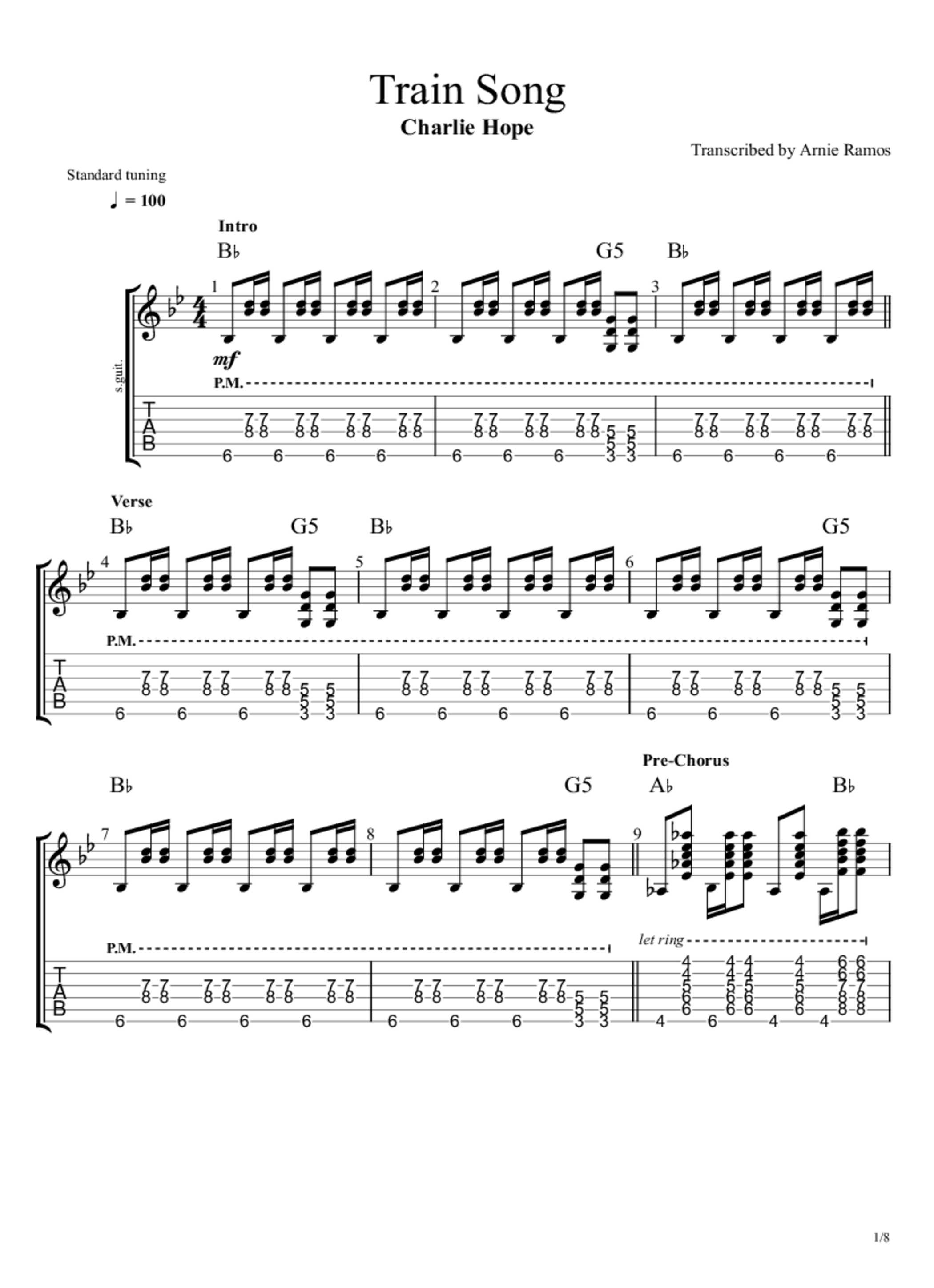 Train Song Tab & Chords Charlie Hope