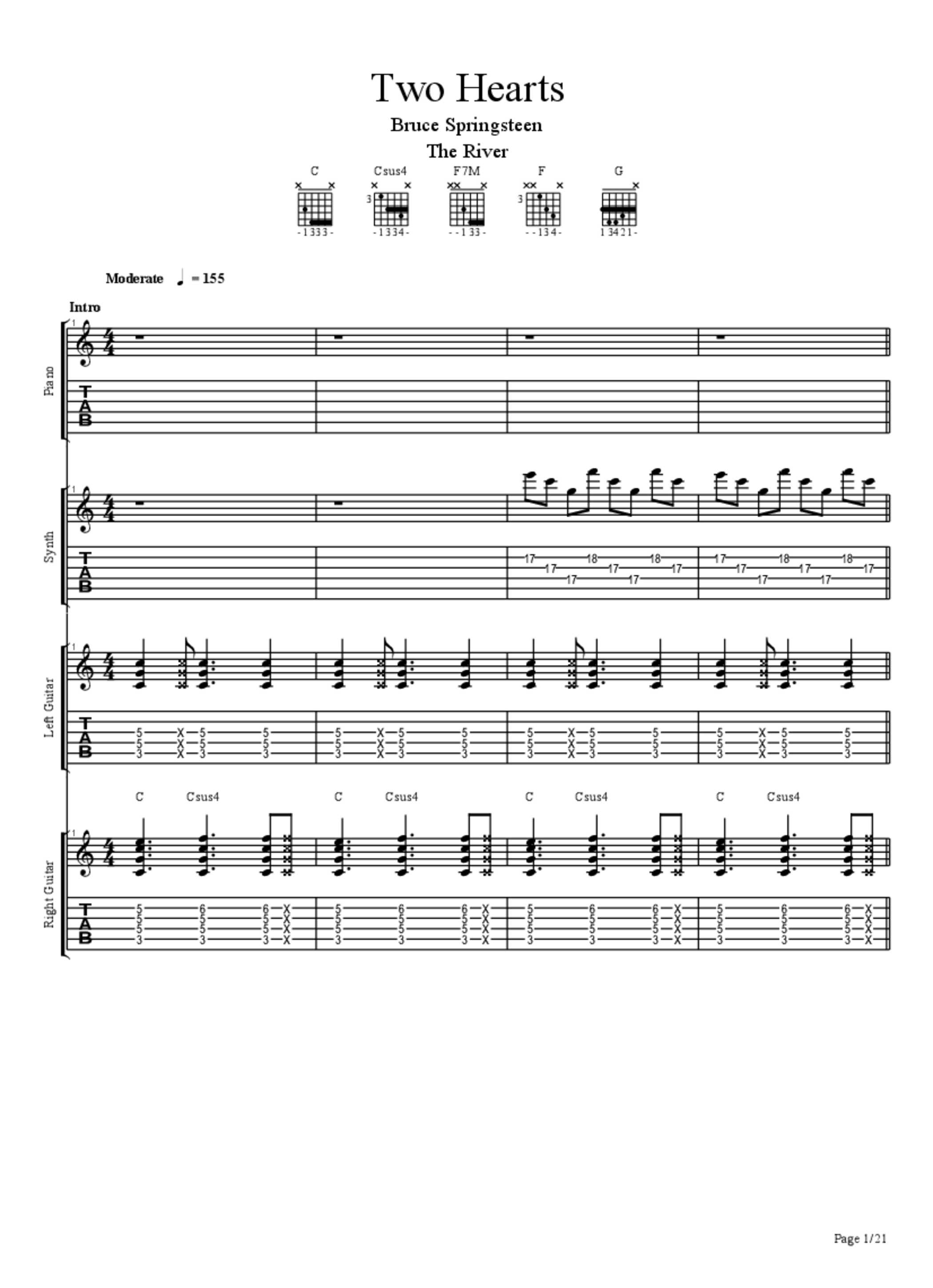 Two Hearts Tab & Chords Bruce Springsteen