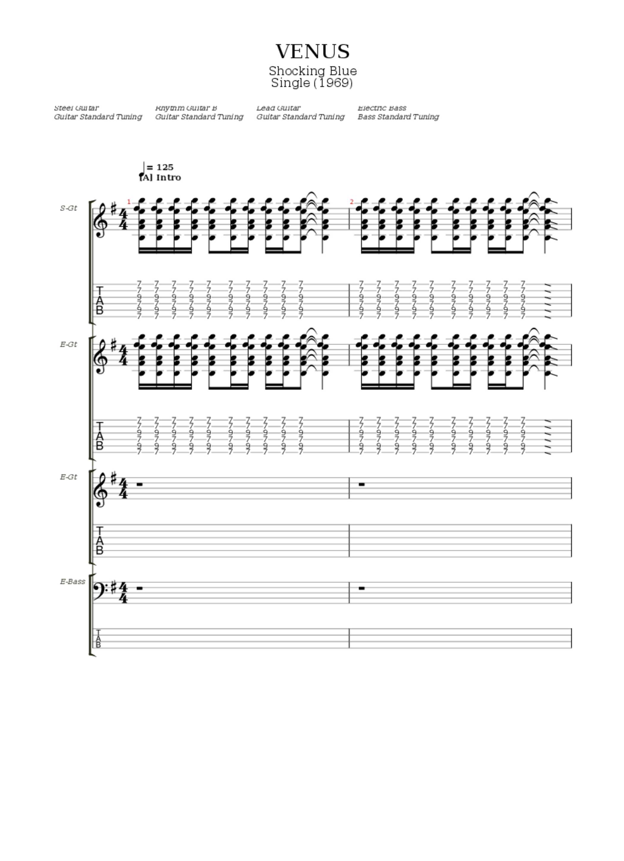 Venus Tab & Chords Shocking Blue