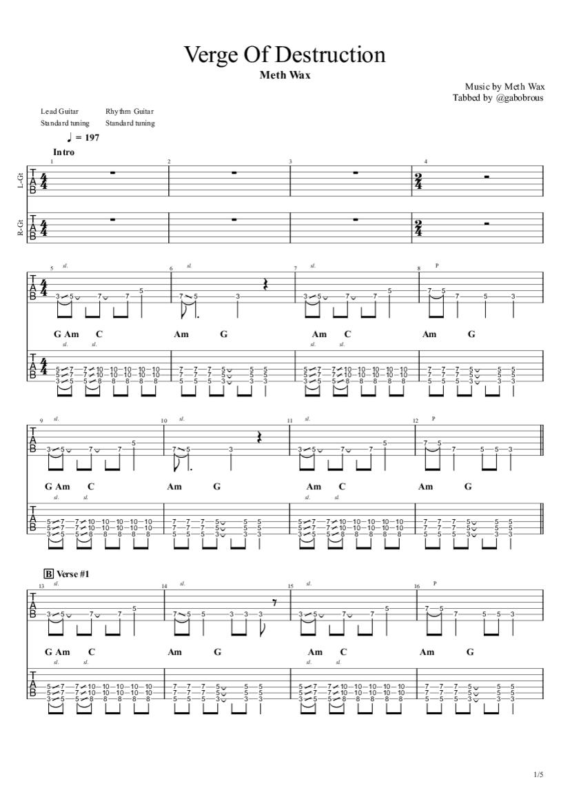 Verge of Destruction Tab & Chords Meth Wax