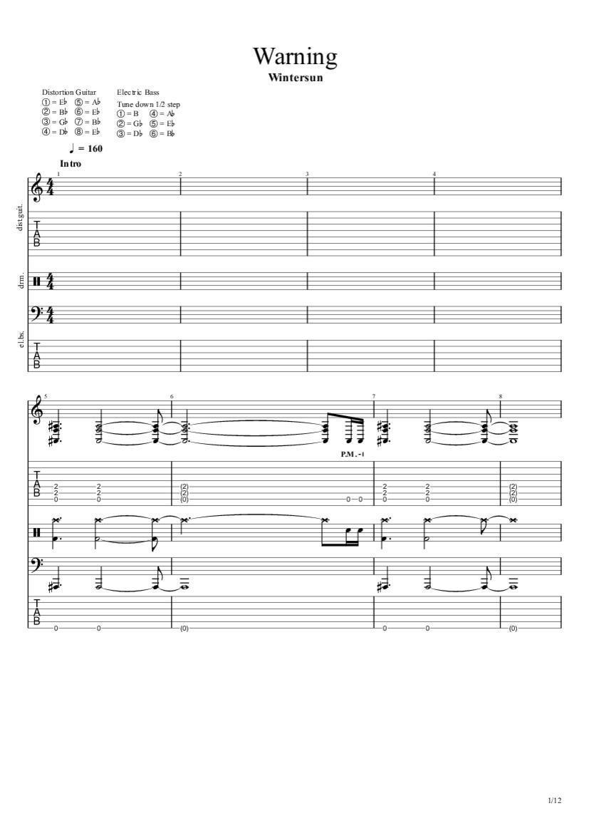 Warning Drum Tab & Chords Wintersun
