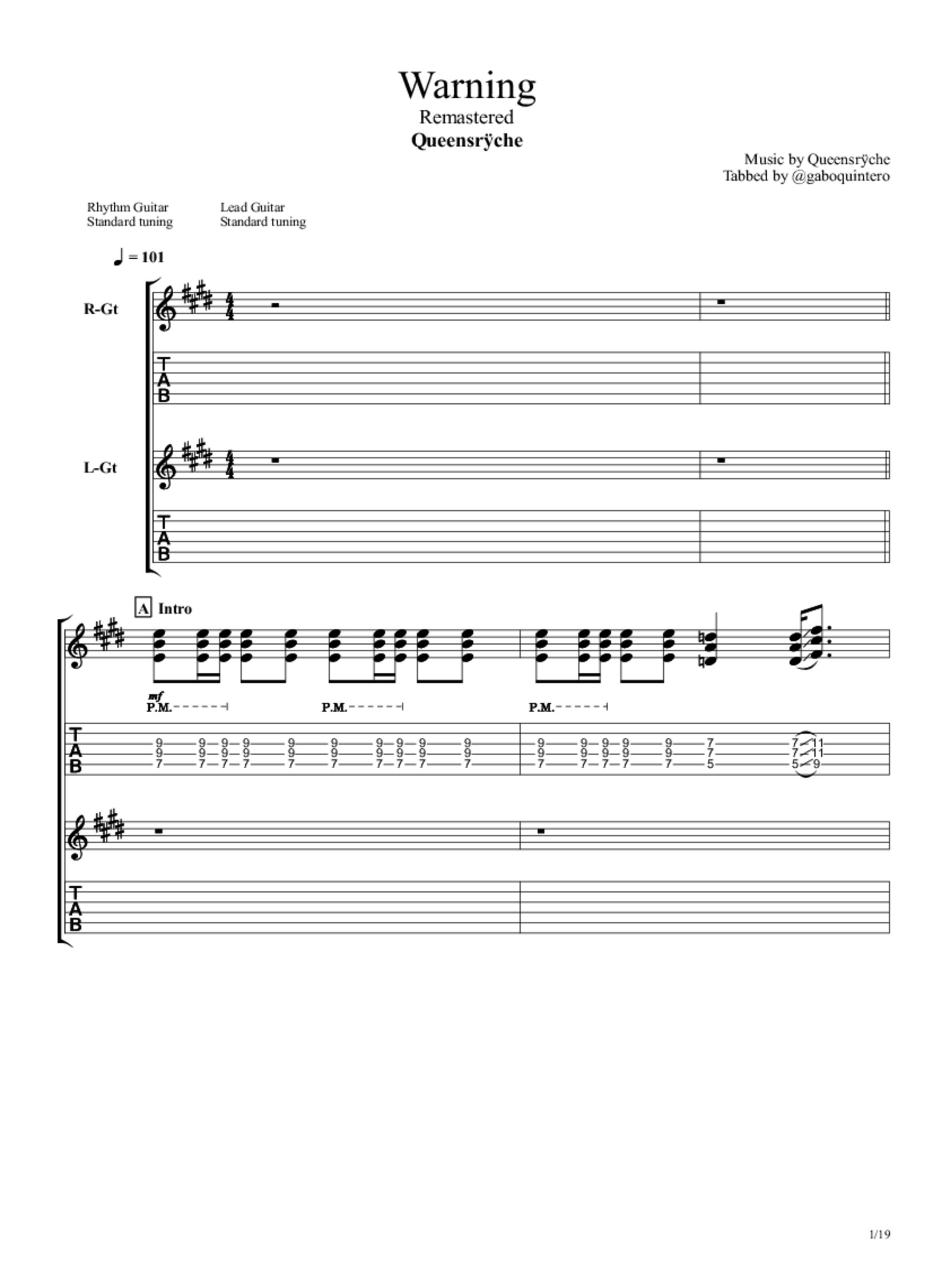 Warning Tab & Chords Queensrÿche