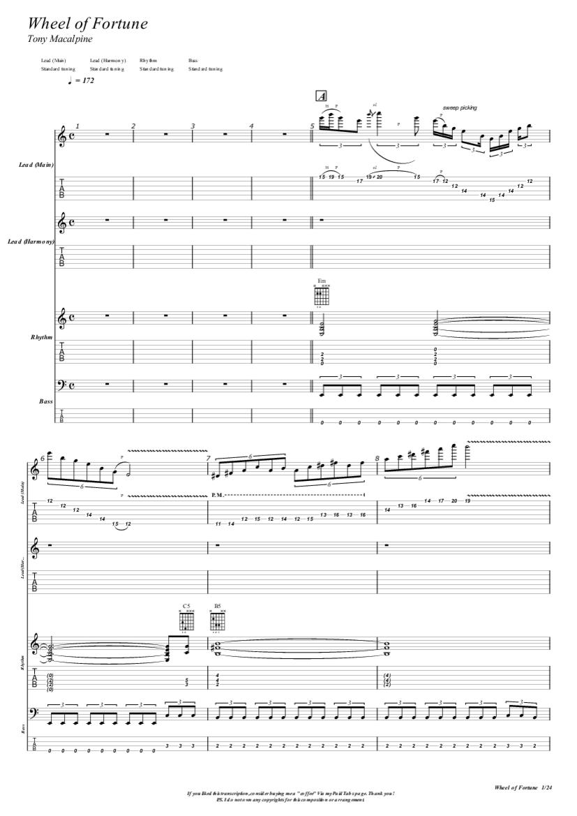 Wheel of Fortune Tab & Chords Tony MacAlpine PaidTabs