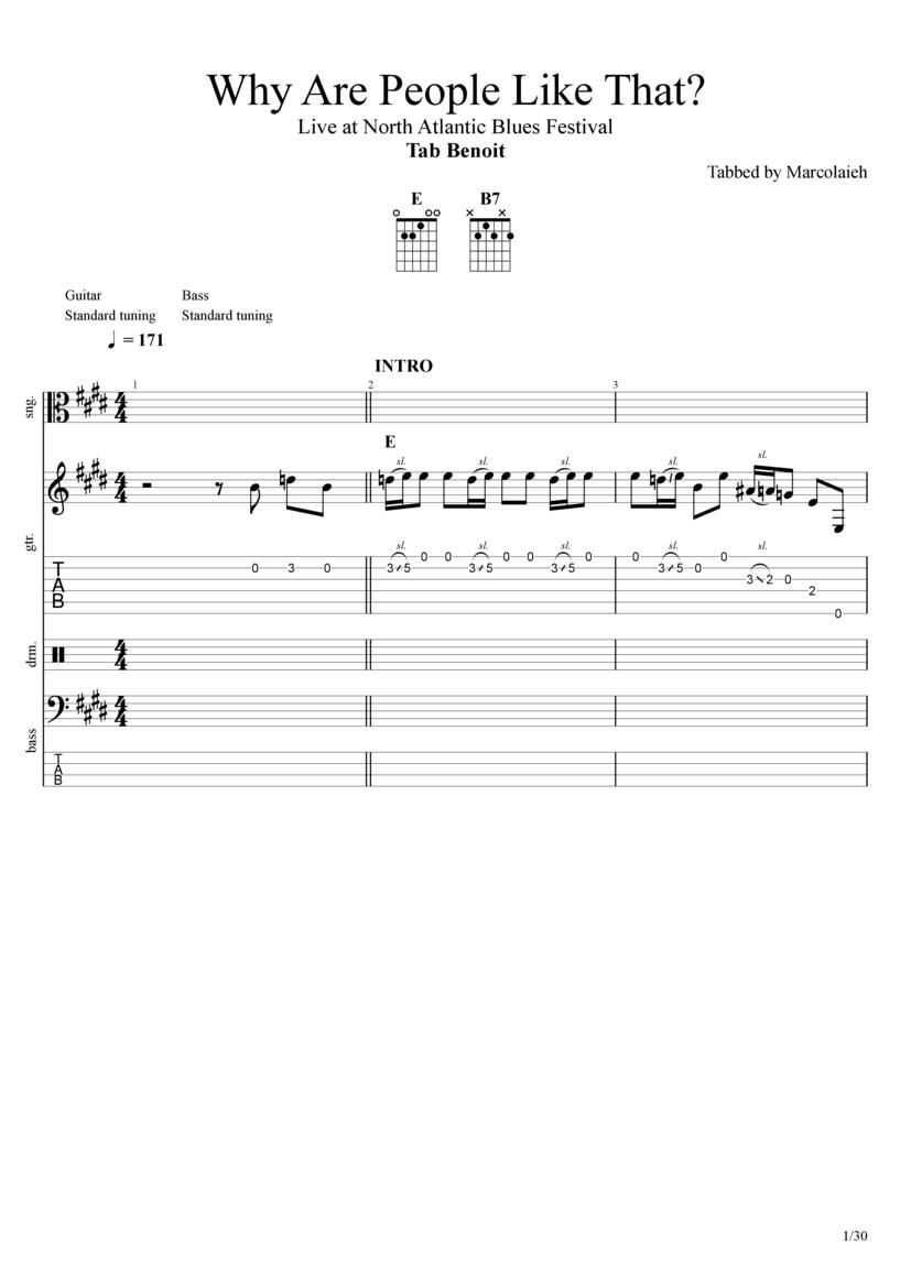 Why Are People Like That Drum Tab & Chords Tab Benoit
