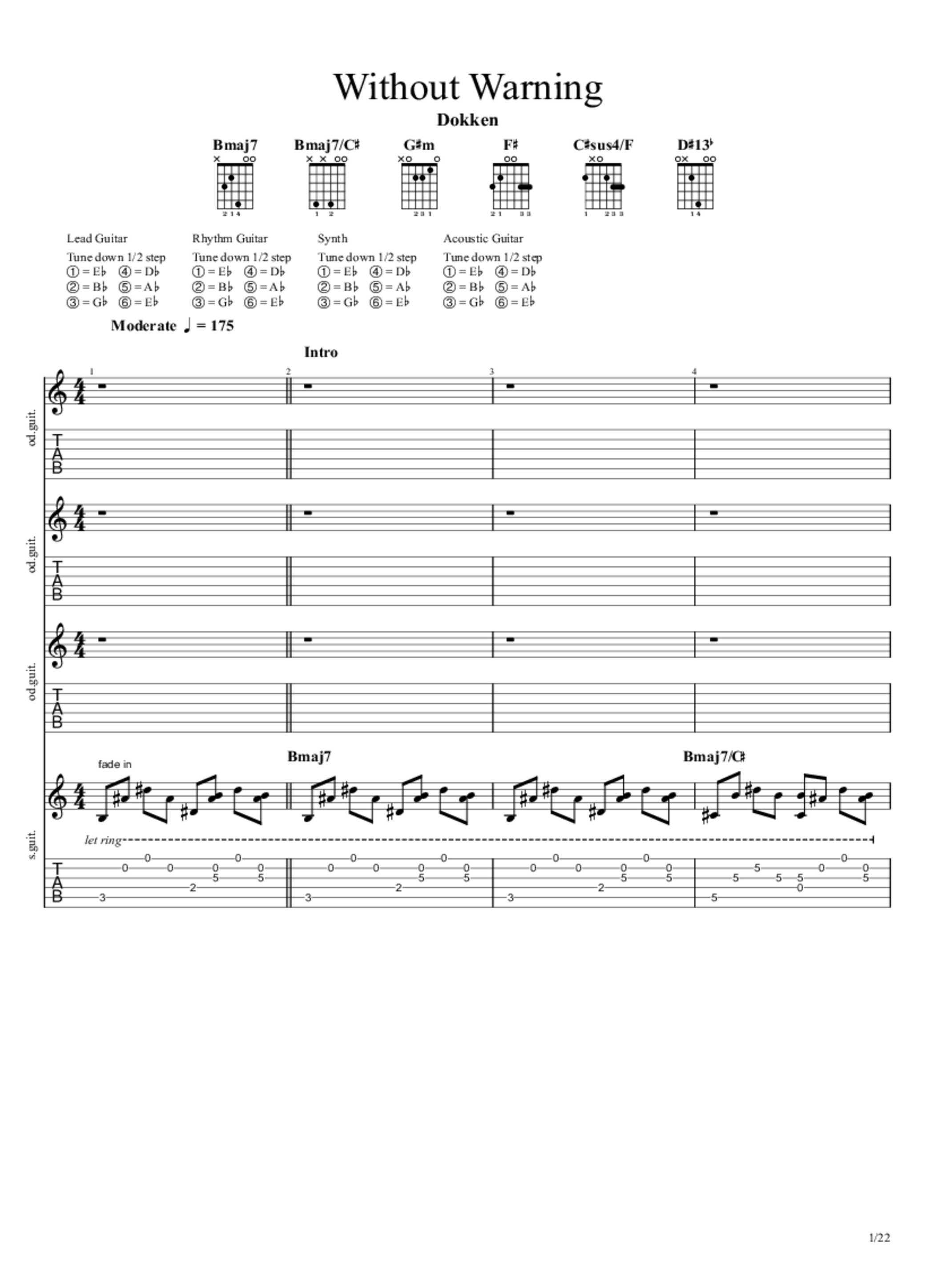 Without Warning Tab & Chords Dokken