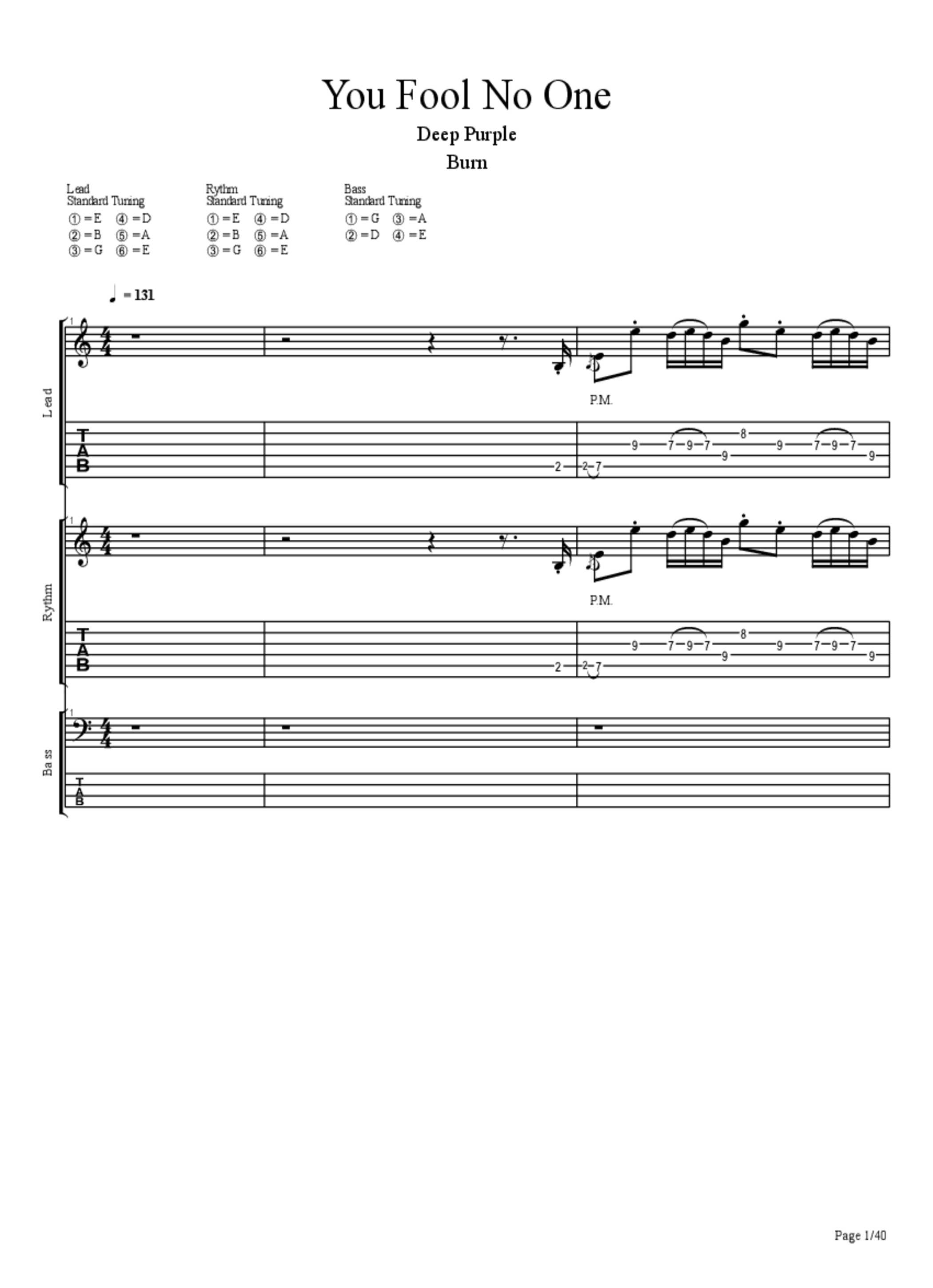 You Fool No One Tab & Chords Deep Purple