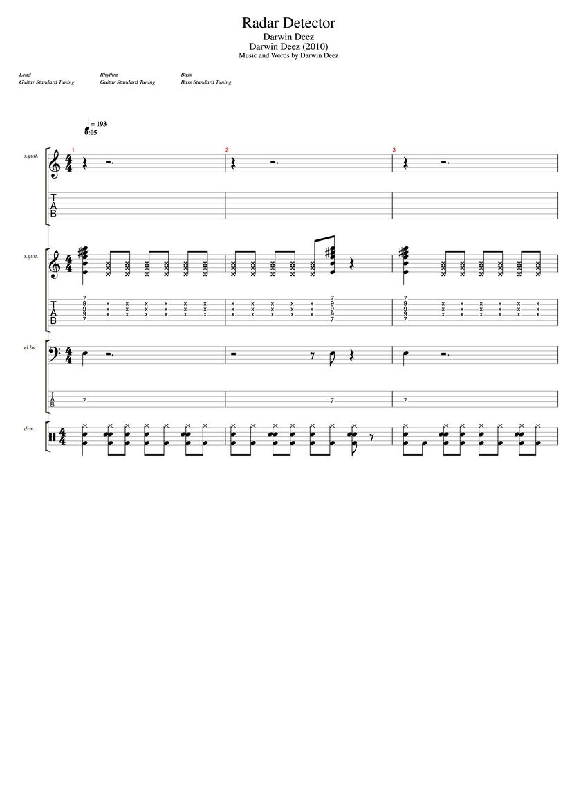 darwin deez radar detector Drum Tab & Chords darwindeeez
