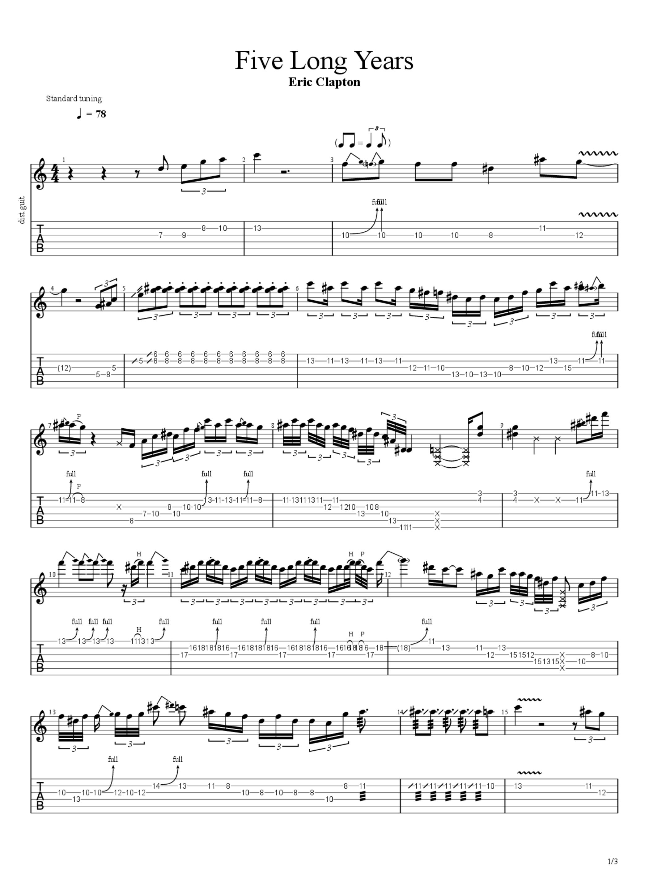 Eric Clapton Five Long Years Tab JusstPro