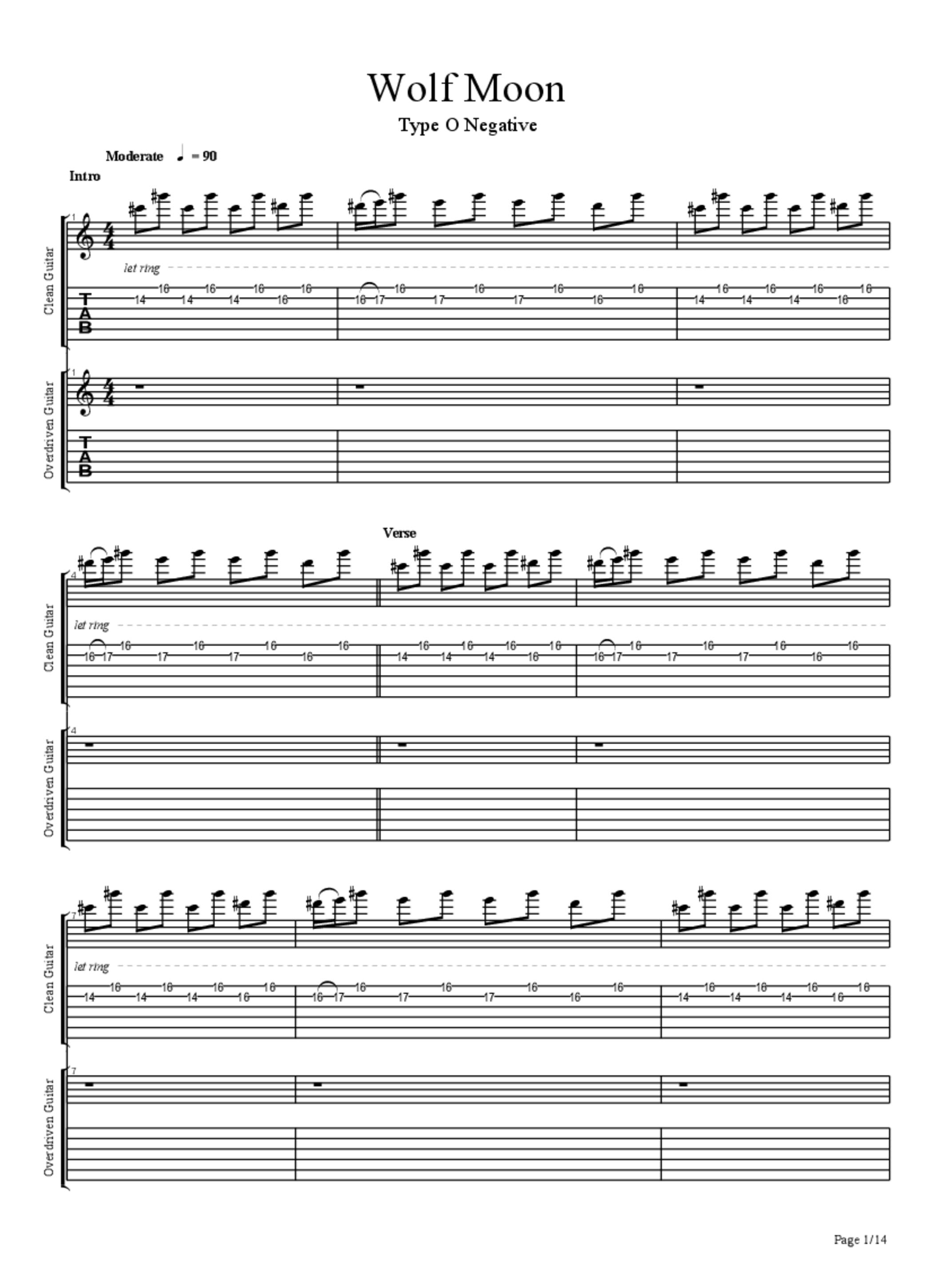Type O Negative Wolf Moon Tab & Chords TheDrabFour