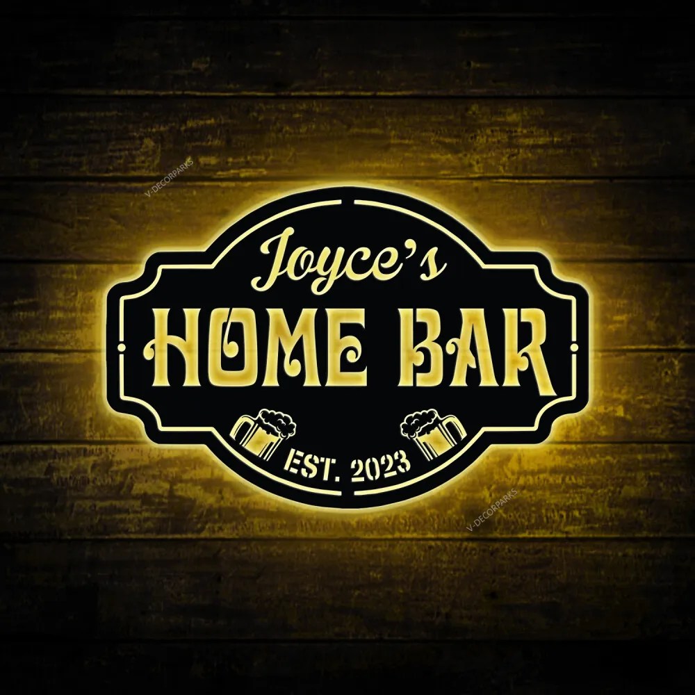Personalized Led Lights Metal Home Bar Sign, Metal Bar Wall Art, Bar