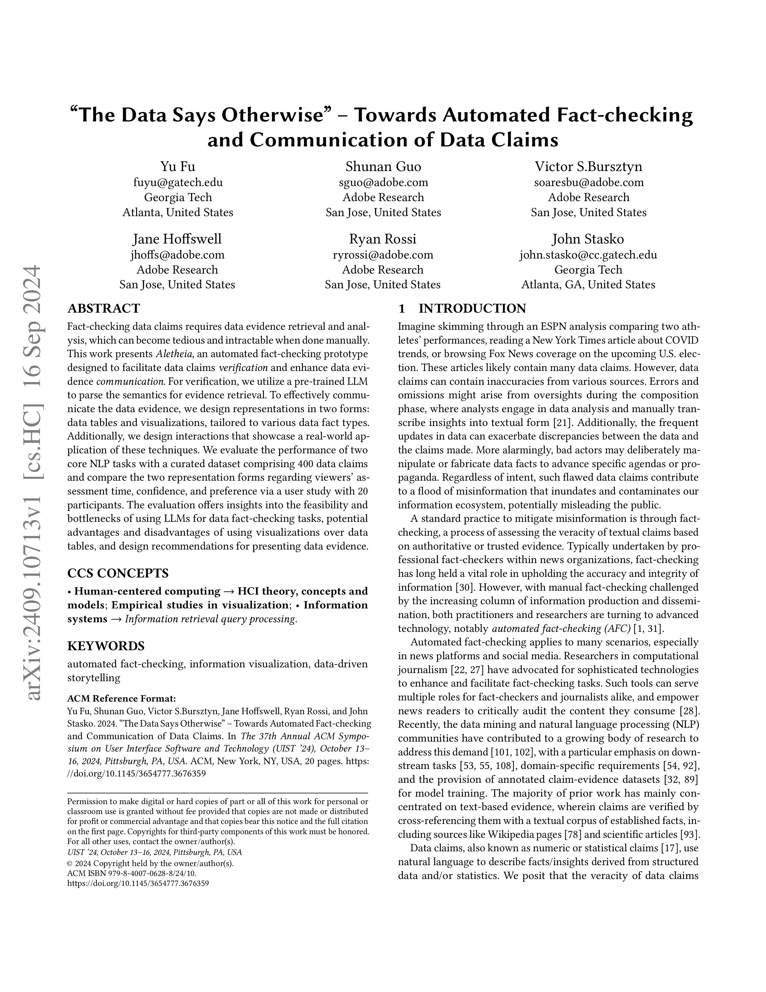 "The Data Says Otherwise"Towards Automated Factchecking and
